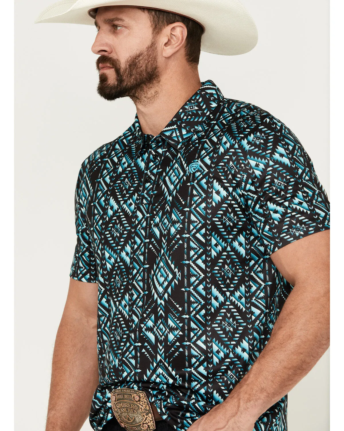 Product Name:  Rock & Roll Denim Men's Boot Barn Exclusive Southwestern Print Short Sleeve Polo Shirt