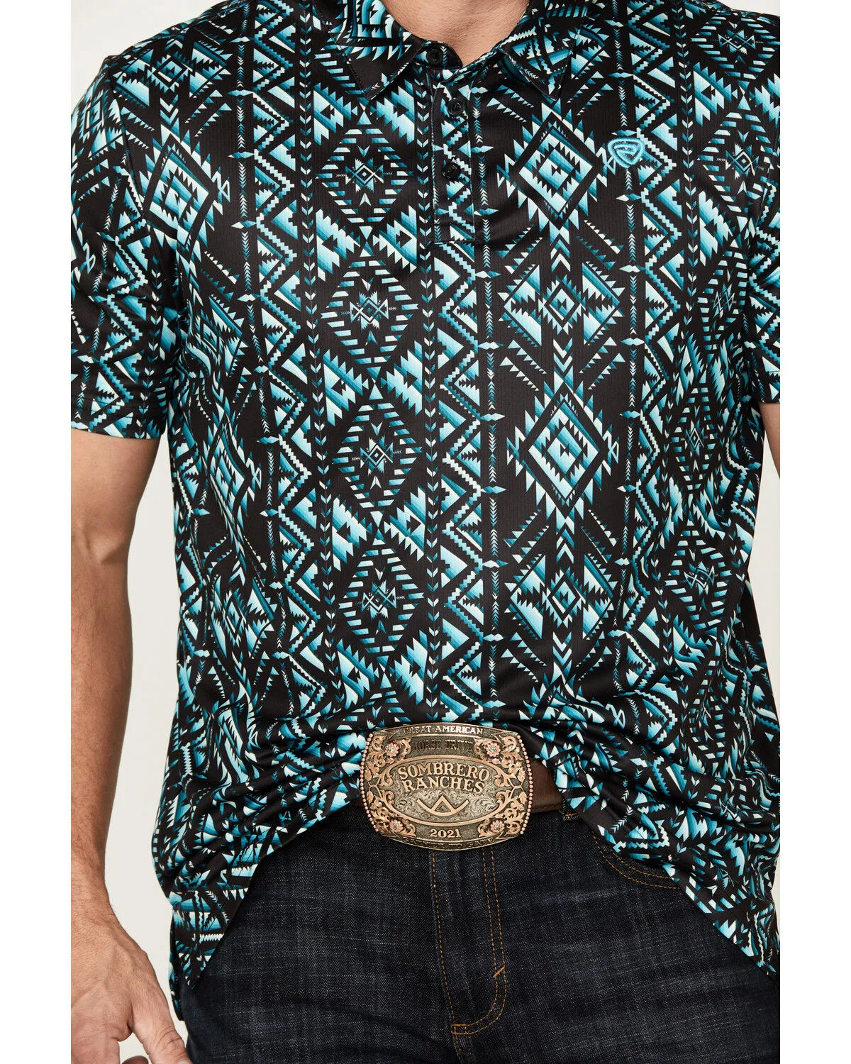 Product Name:  Rock & Roll Denim Men's Boot Barn Exclusive Southwestern Print Short Sleeve Polo Shirt