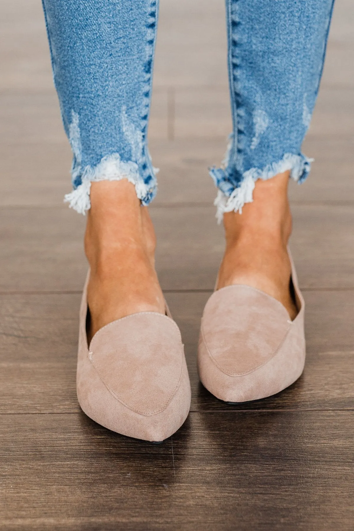 Qupid Zoom Flats- Warm Taupe Suede