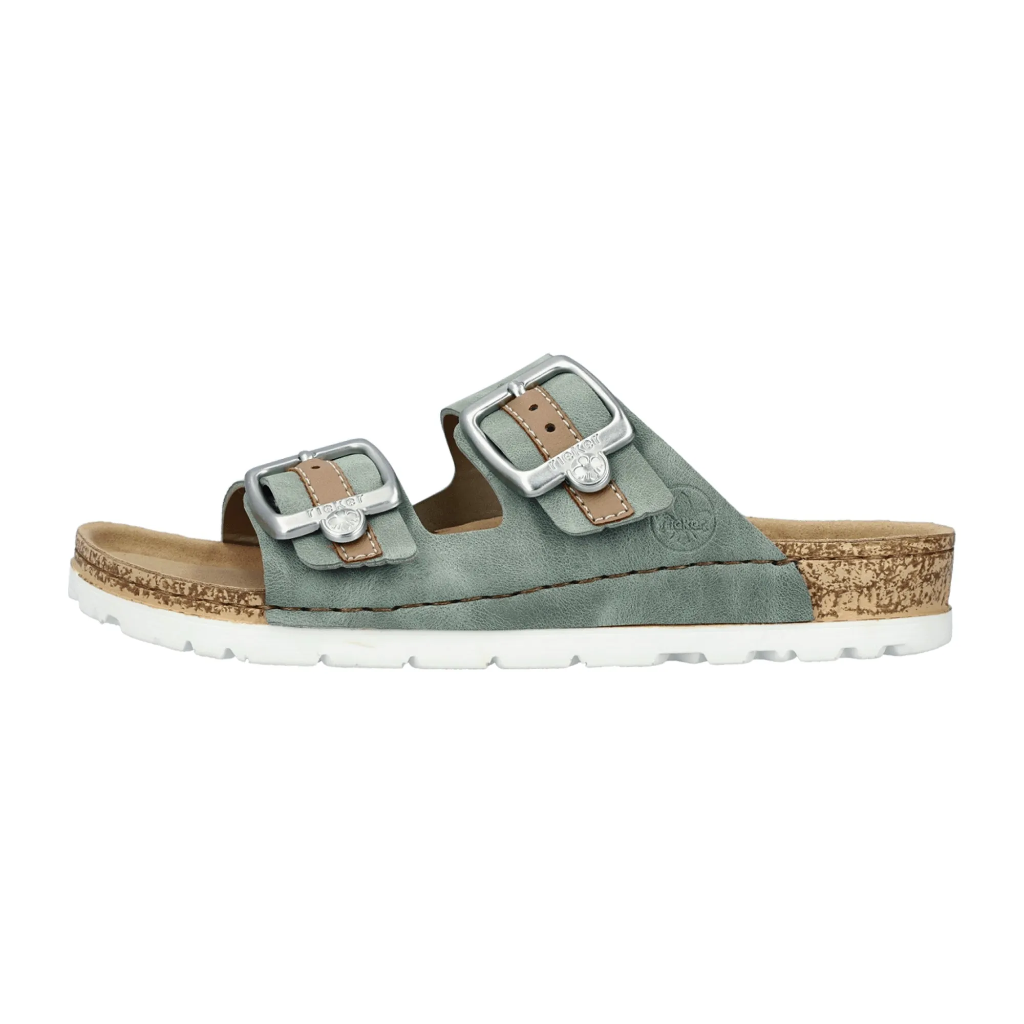 Rieker 69850 Women's Green Slip-On Sandals with Buckle and Cushioned Sole