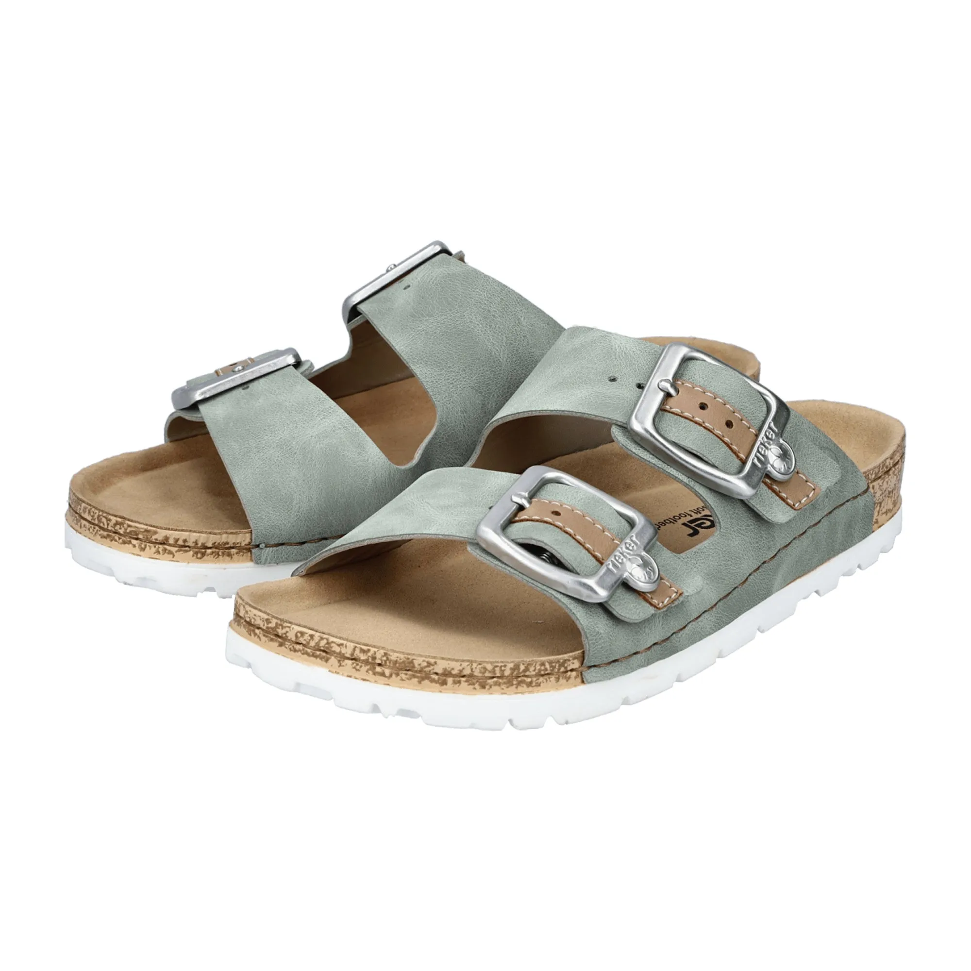 Rieker 69850 Women's Green Slip-On Sandals with Buckle and Cushioned Sole