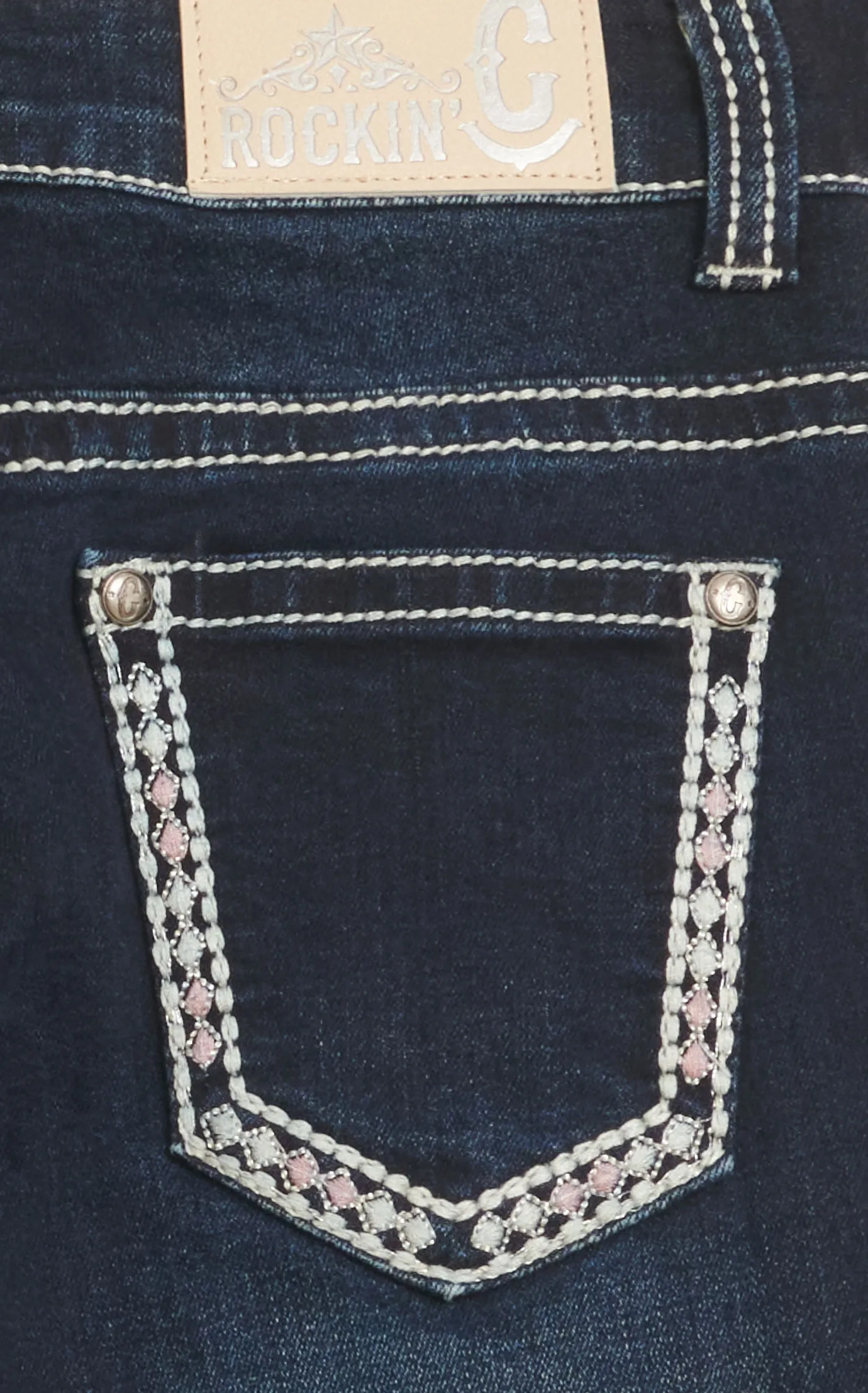 Rockin' C Girl's Dark Wash Embroidery Frame of Diamonds Boot Cut Jeans