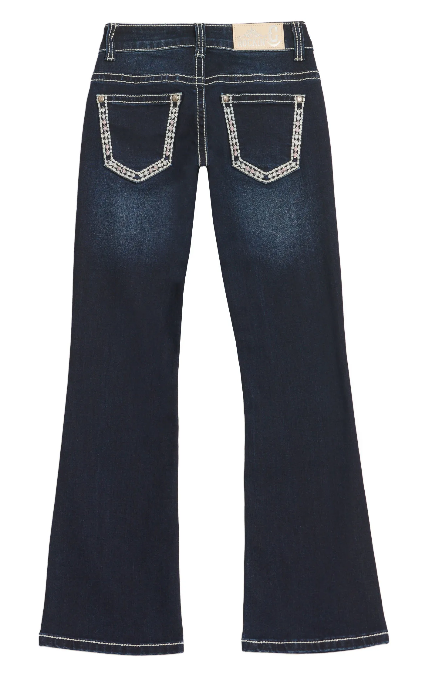 Rockin' C Girl's Dark Wash Embroidery Frame of Diamonds Boot Cut Jeans