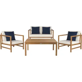 Safavieh Montez 4-Piece Outdoor Set with Accent Pillows, Natural/Navy