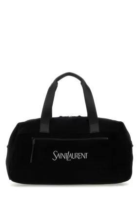 Saint Laurent Black Jacquard Duffle Travel Bag