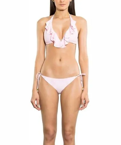 Shoshanna Solid Ruffle Halter Bikini Top In Blush