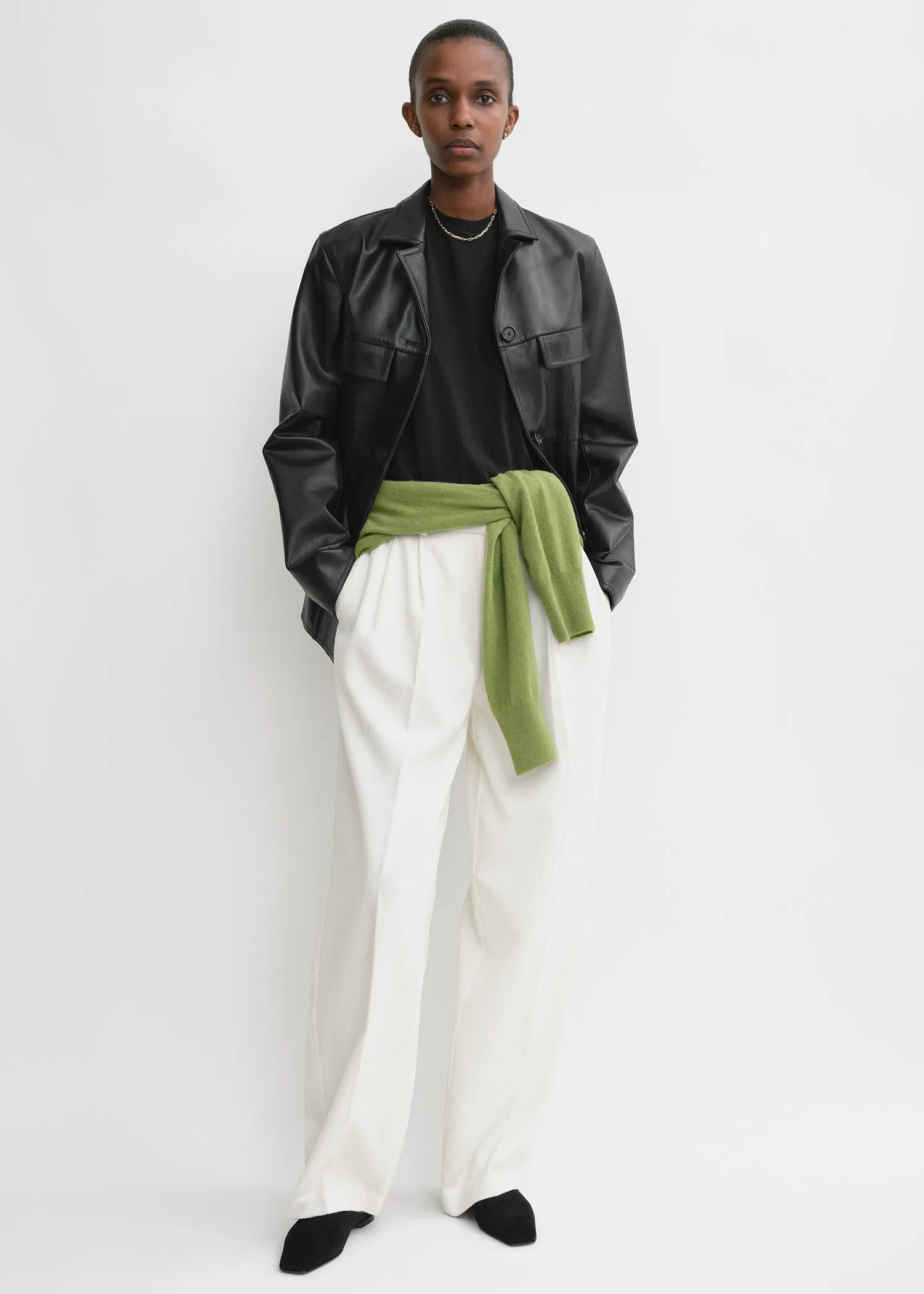 Silk cotton cord trousers meringue