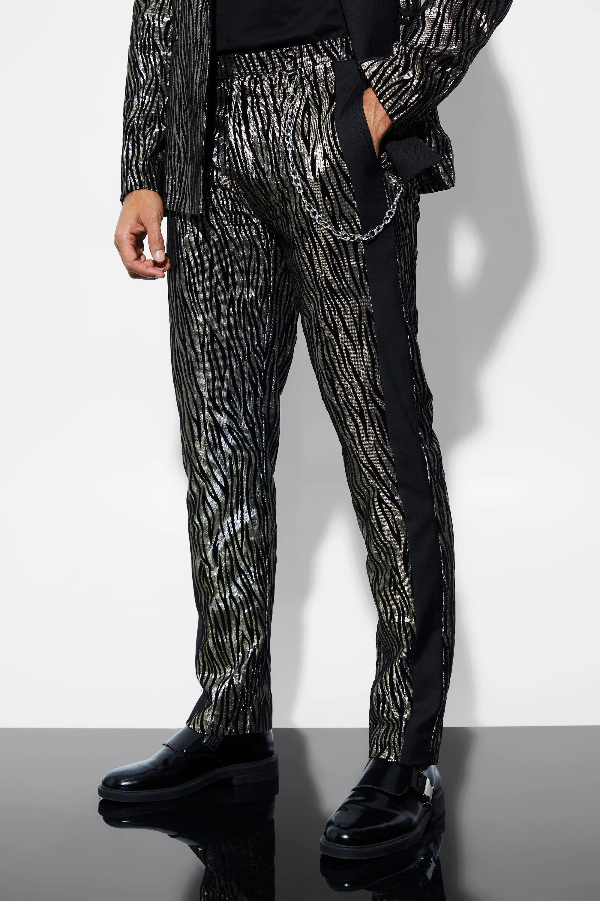 Slim Zebra Suit Trousers With Chain