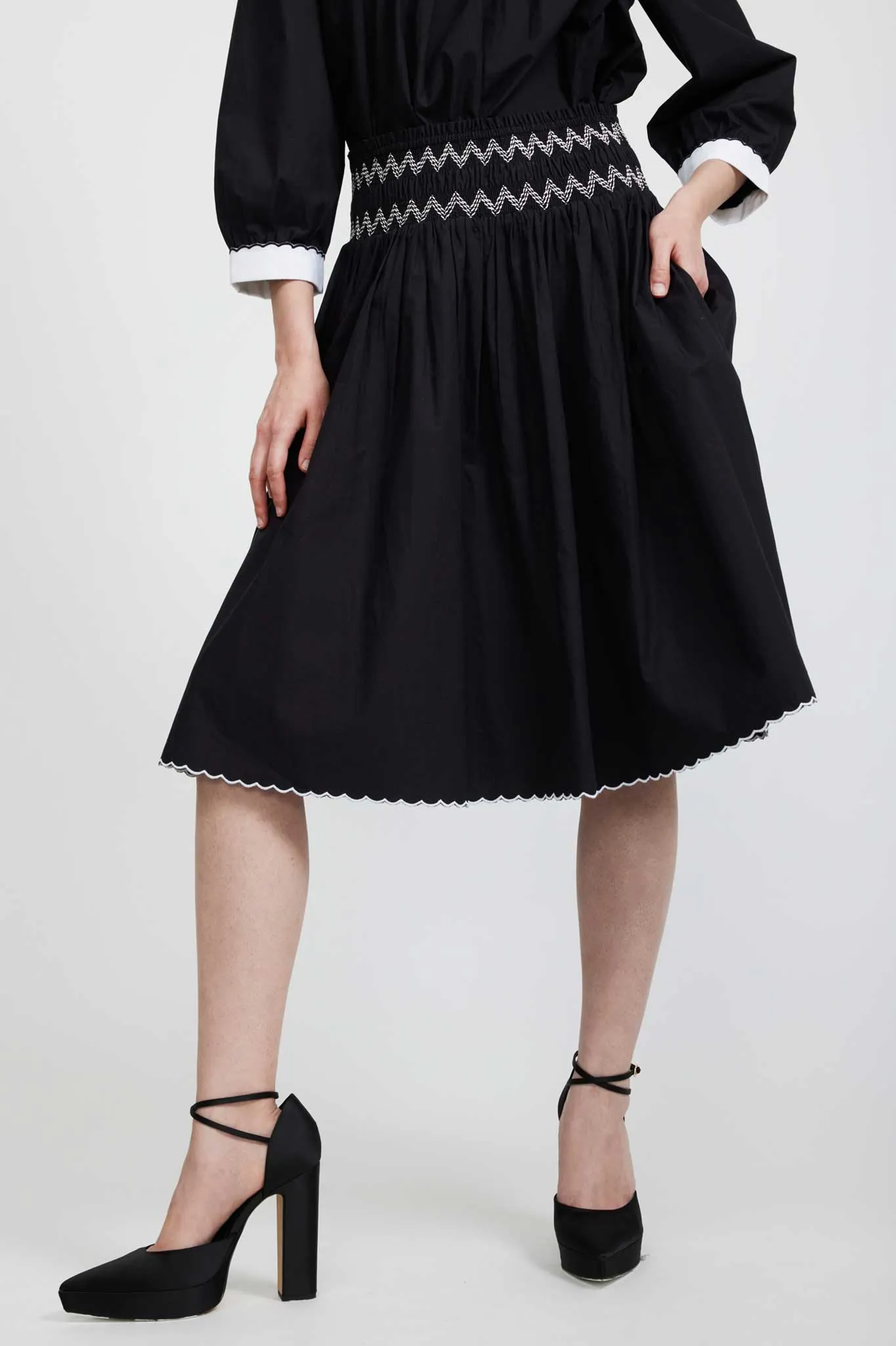    Smocked Skirt in Black      