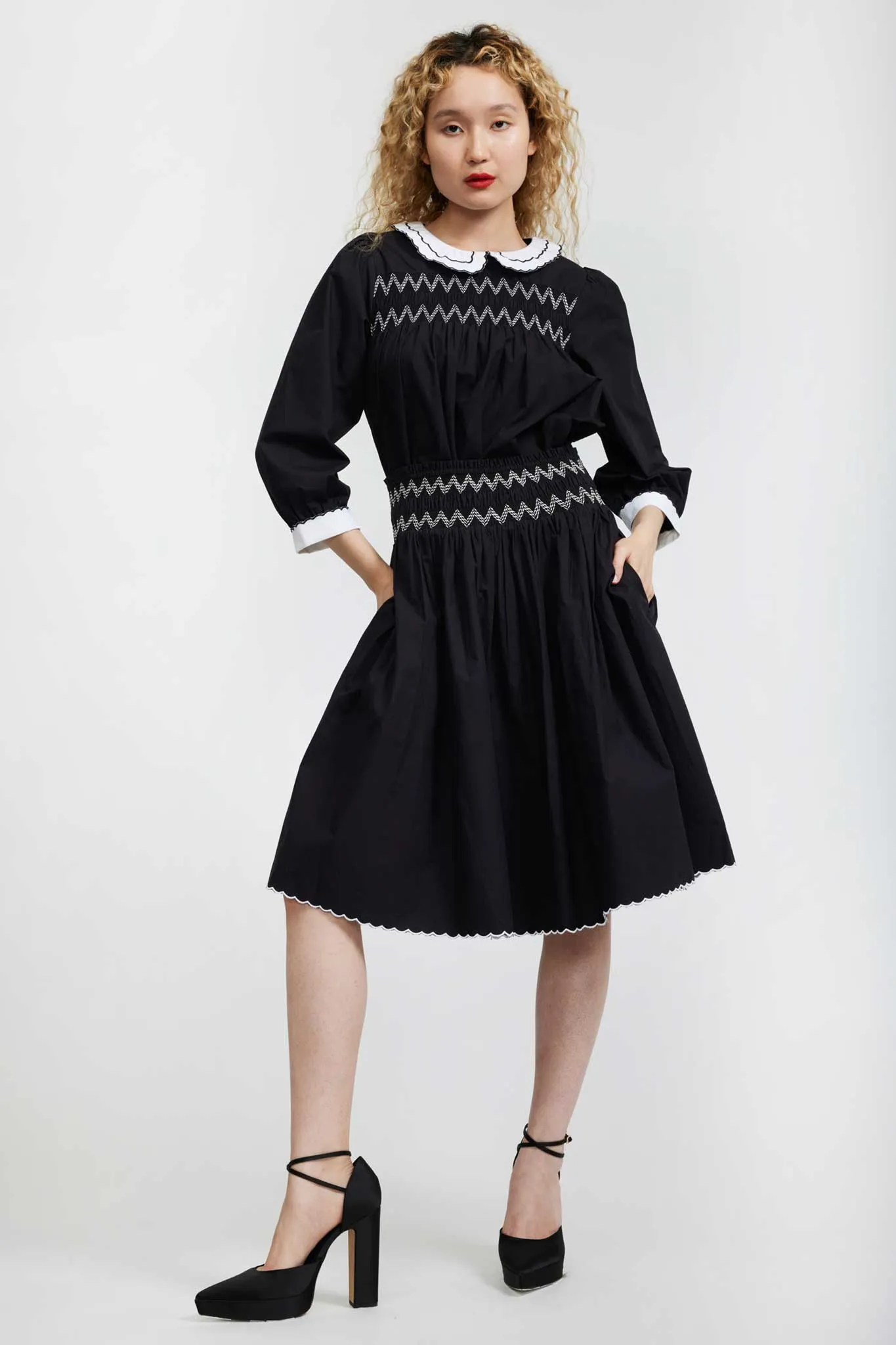    Smocked Skirt in Black      