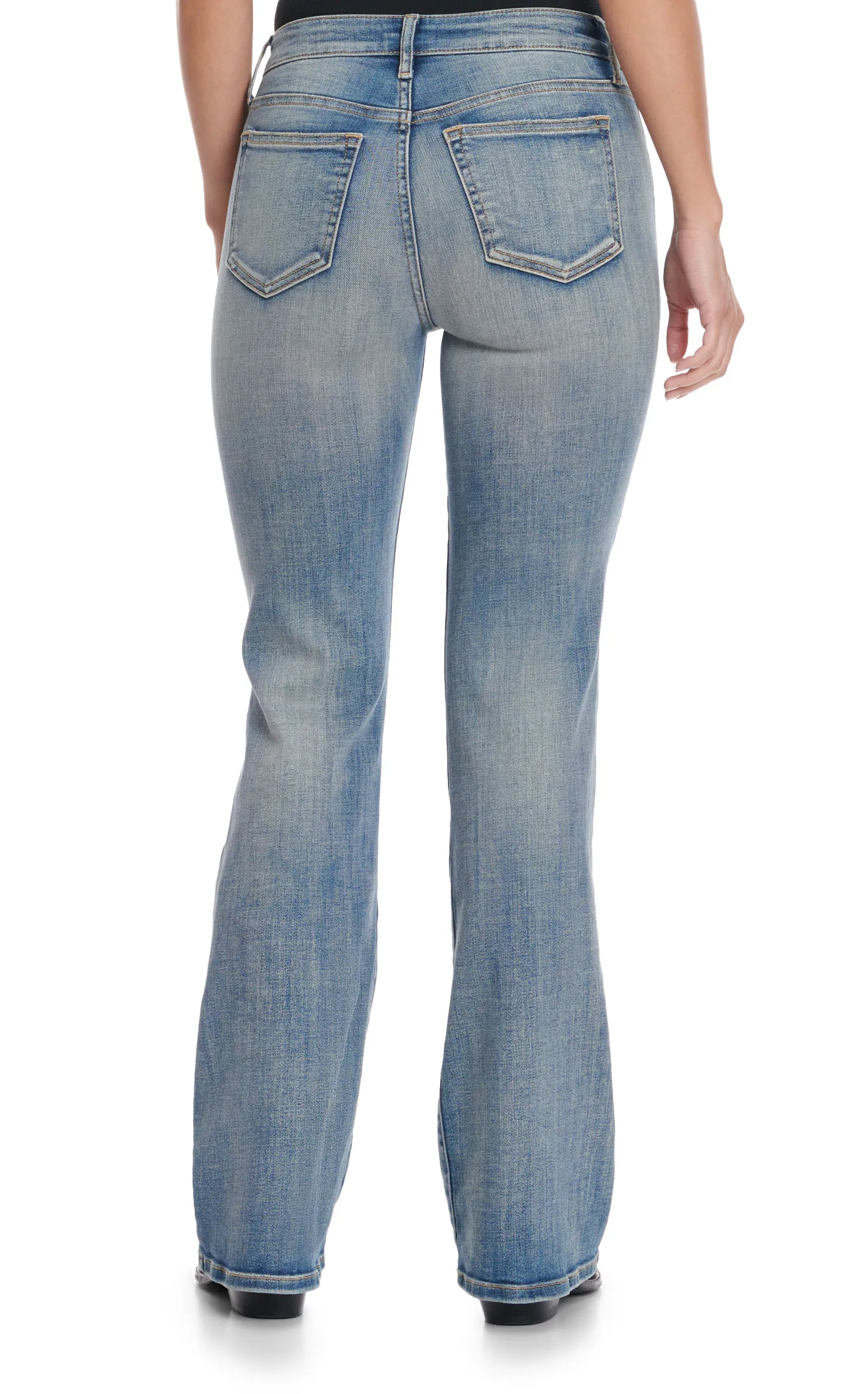 Sneak Peek Women's Light Wash Distressed Mid Rise Slim Boot Cut Jeans