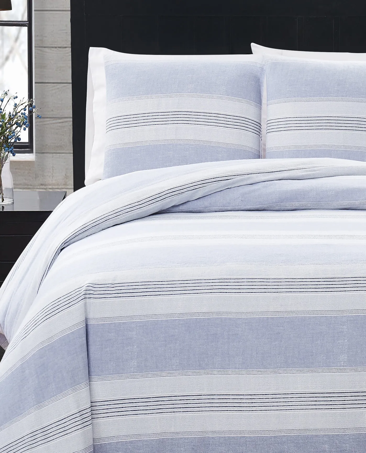 STRIPE 3 PIECE FLANNEL DUVET COVER SET