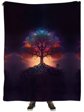 Sunset Fractal Tree Plush Blanket