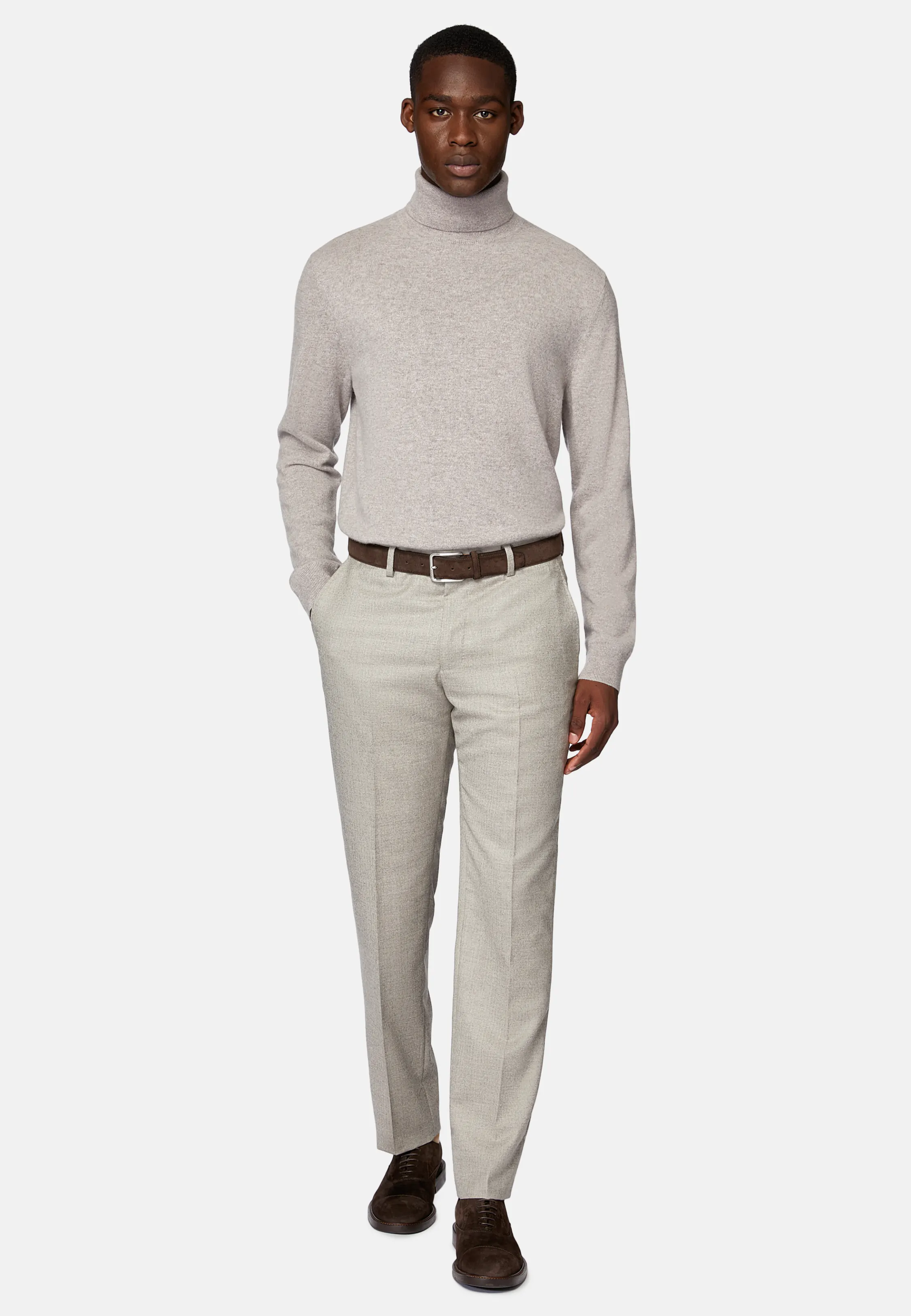 Taupe Polo Neck Jumper in Cashmere