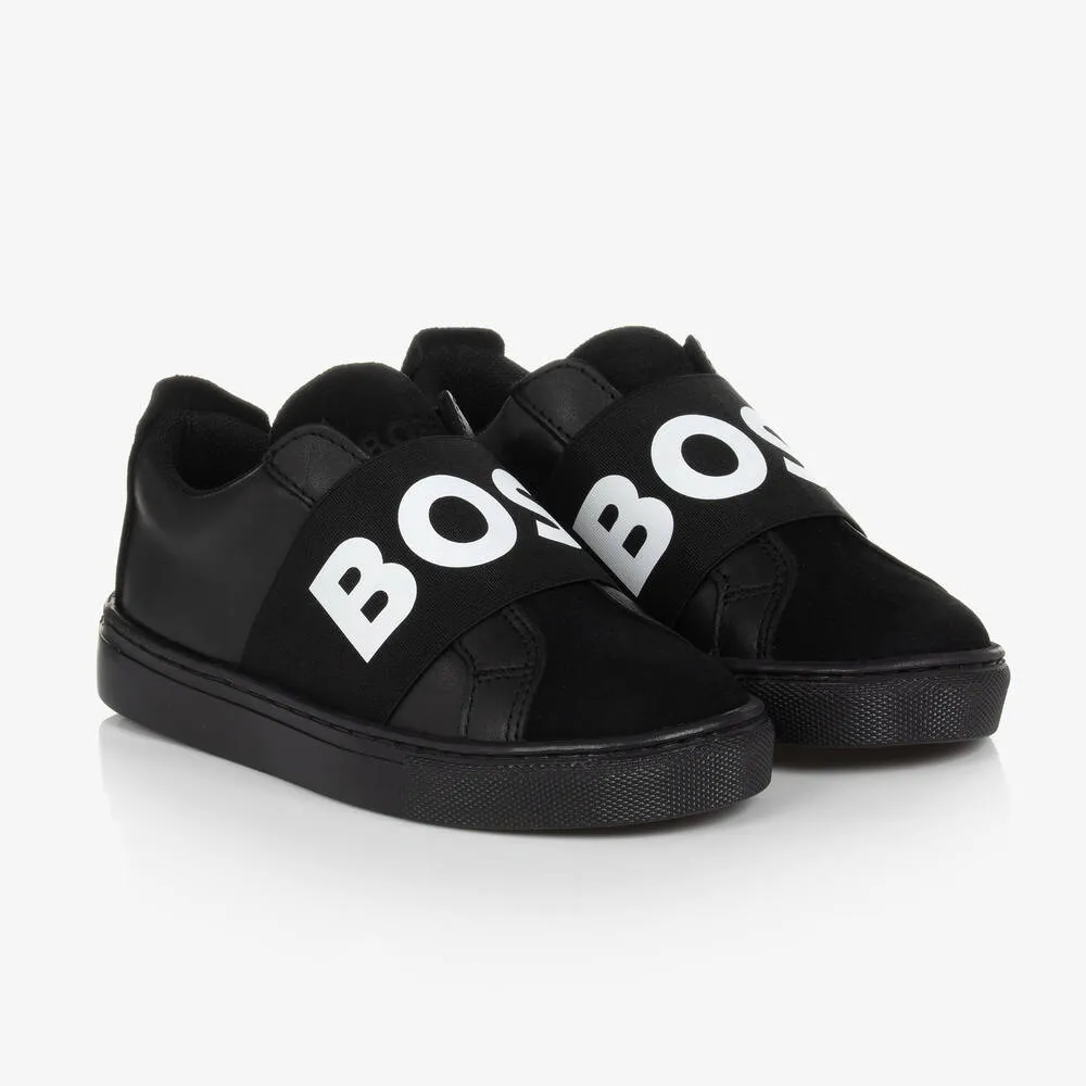 Teen Boys Black Leather Trainers