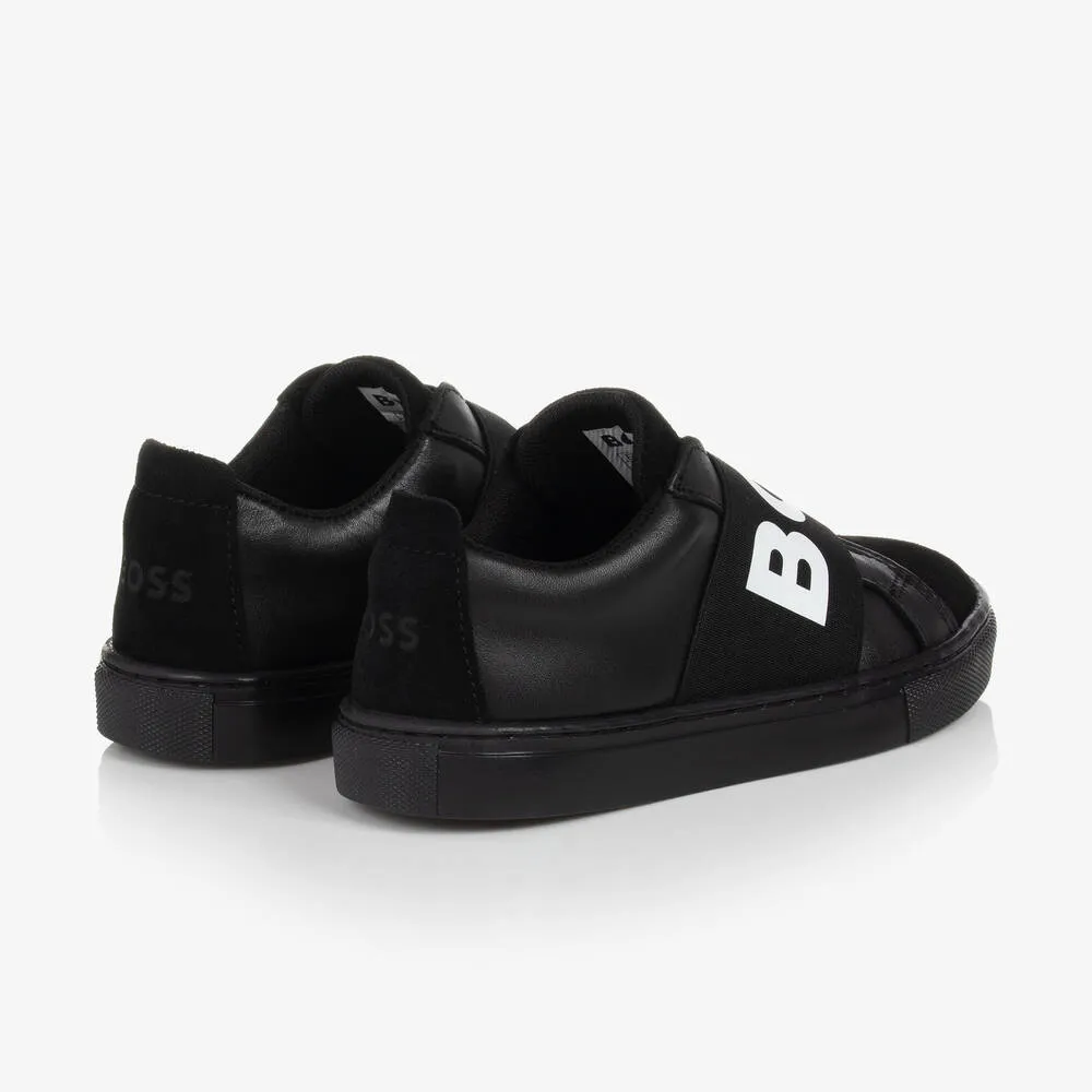 Teen Boys Black Leather Trainers