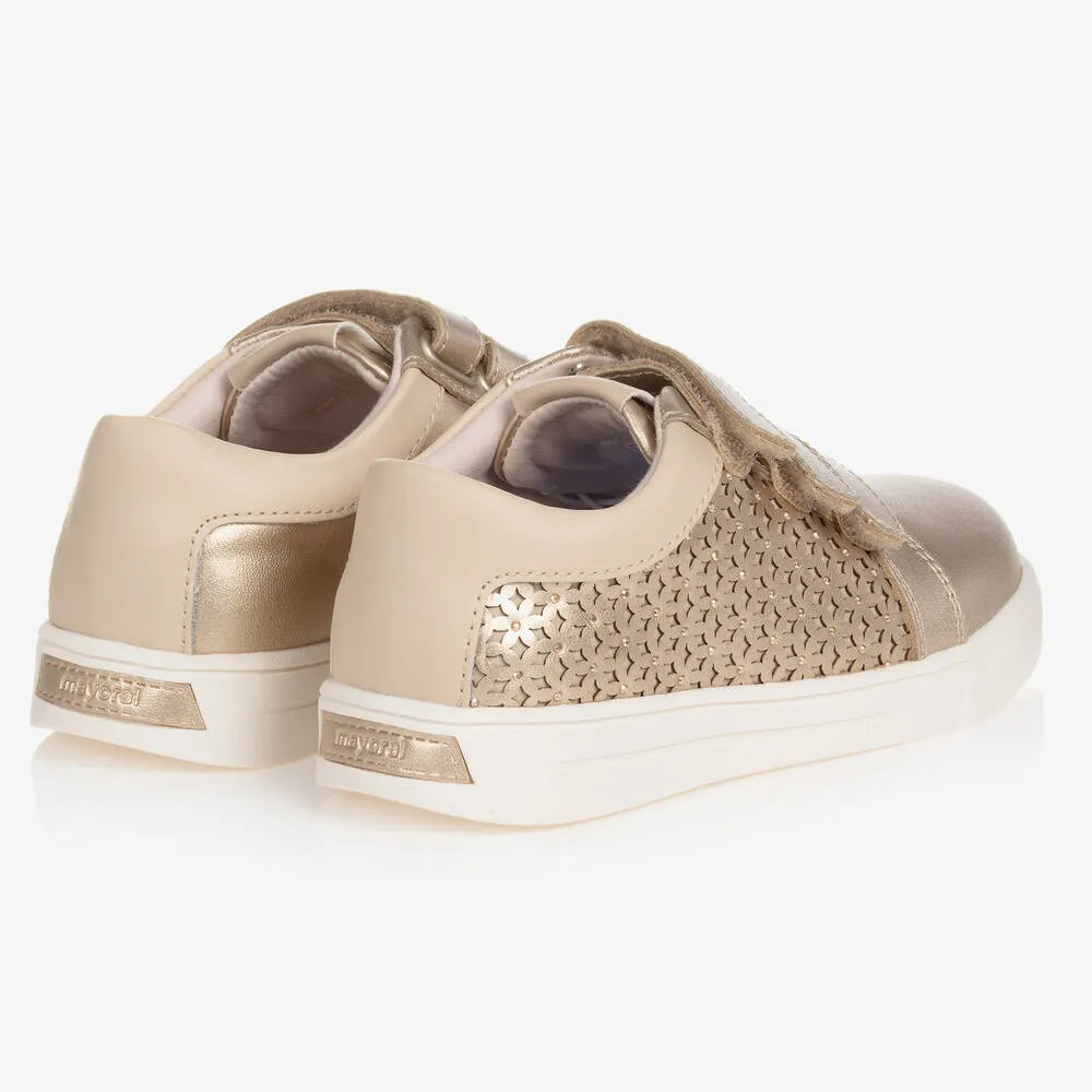 Teen Girls Gold Leather Trainers