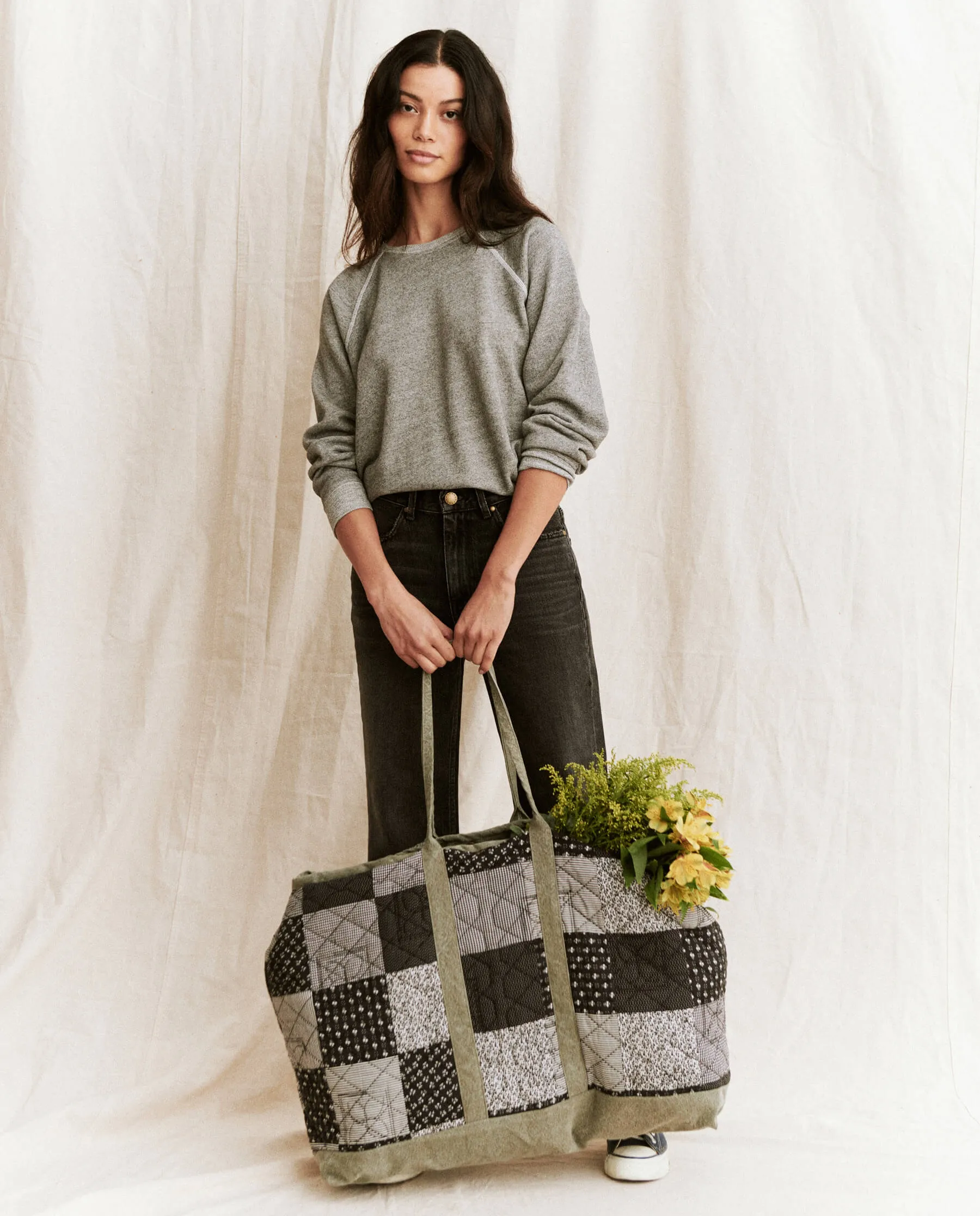 The Big Quilted Tote. -- Army with Black and White Print