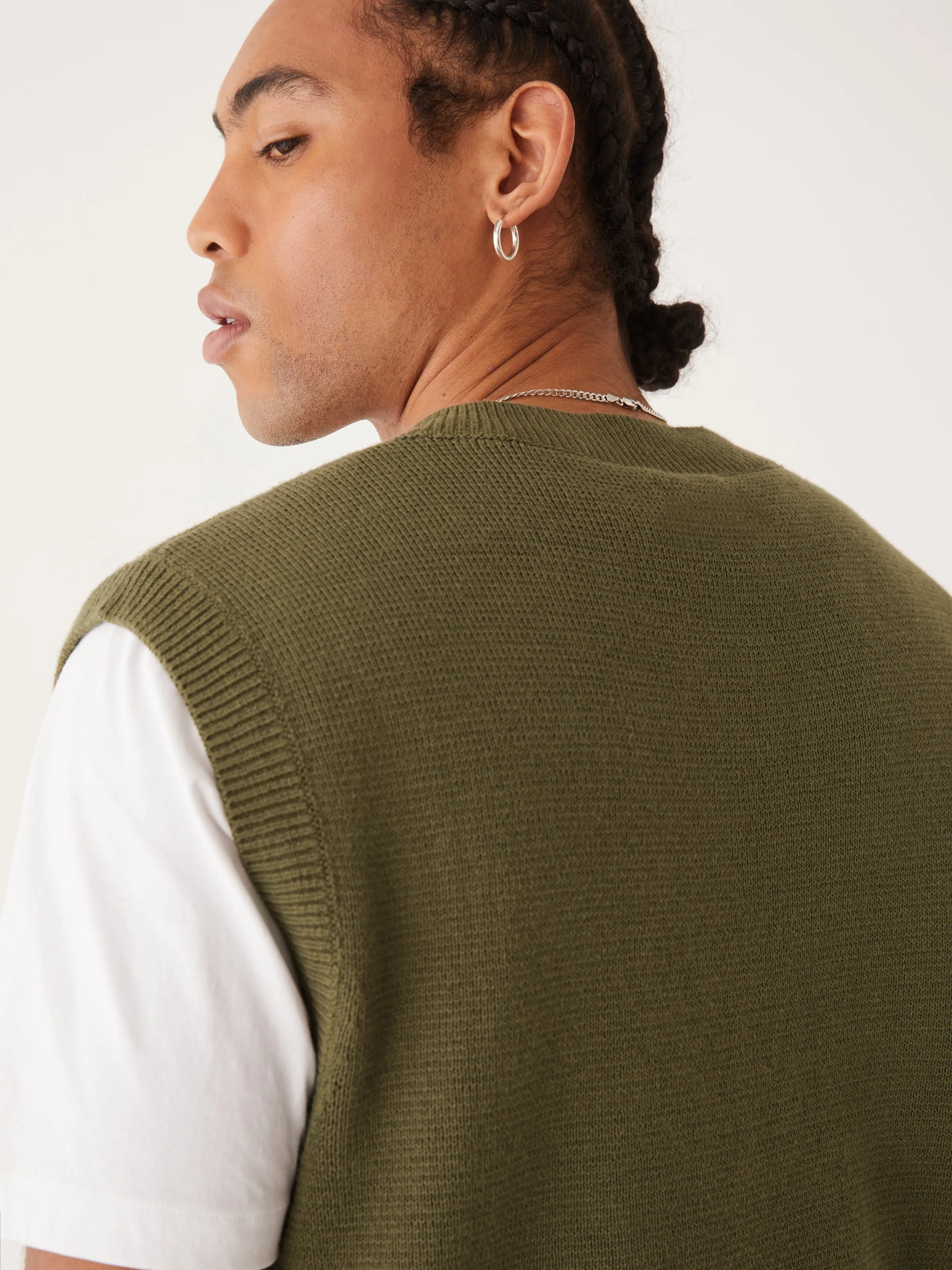 The Ribbed V-Neck Vest in Dark Olive