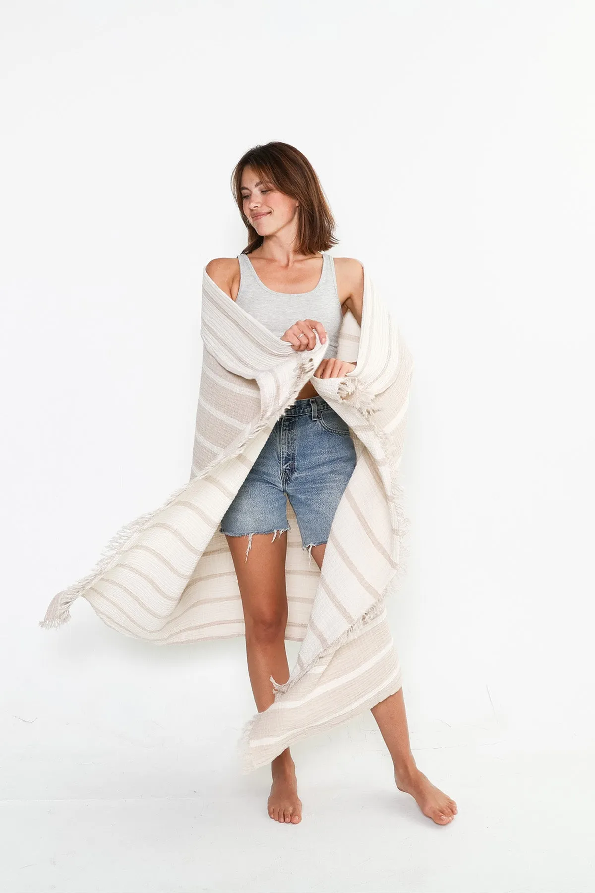 Tofino Towel Ahoy Throw Blanket | Beige & Stone