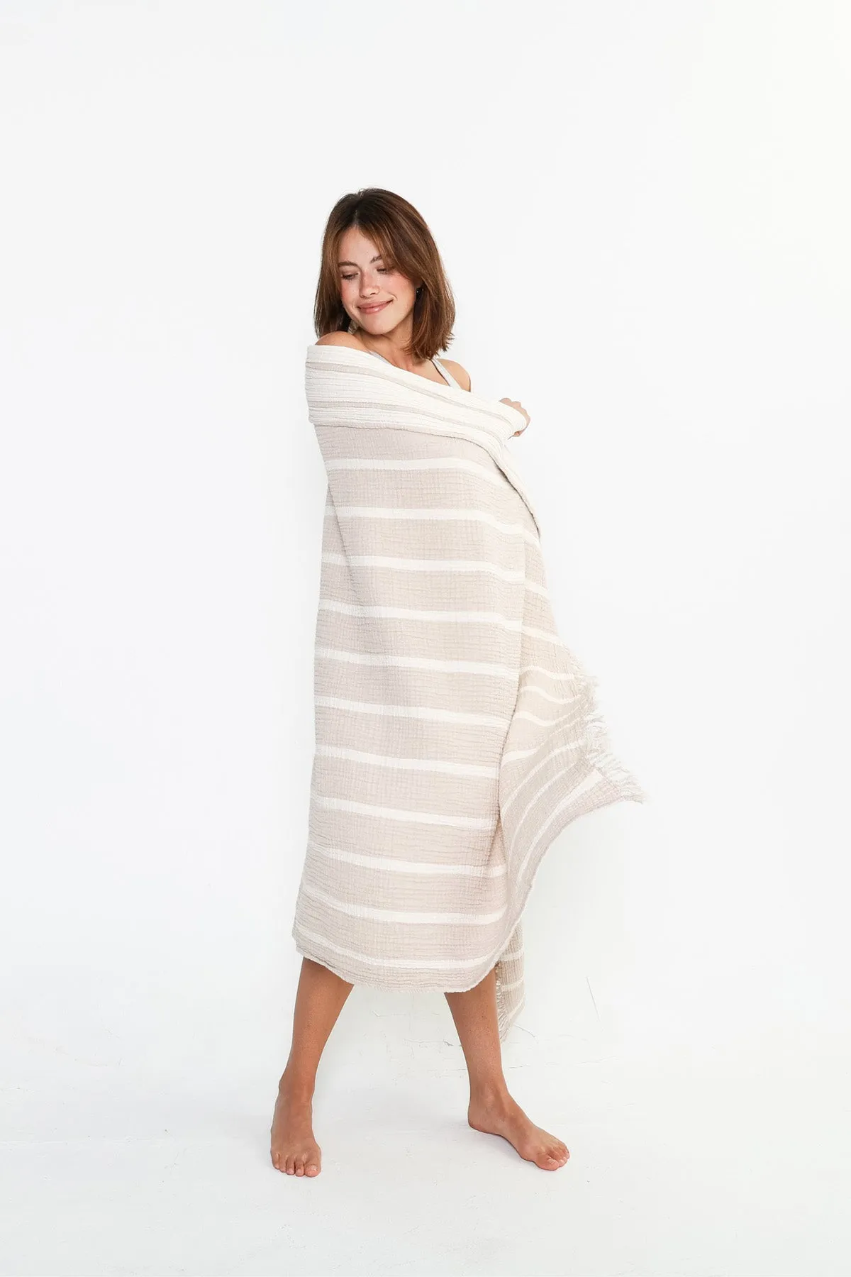 Tofino Towel Ahoy Throw Blanket | Beige & Stone