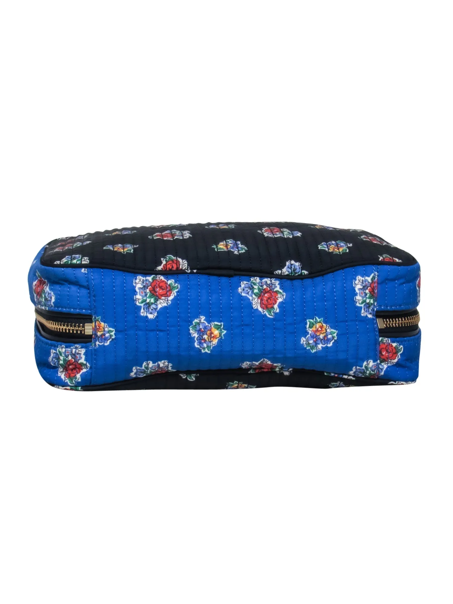 Tory Burch - Blue & Navy Quilted Rose Cosmetic Travel Bag w/ Handle & Zipper