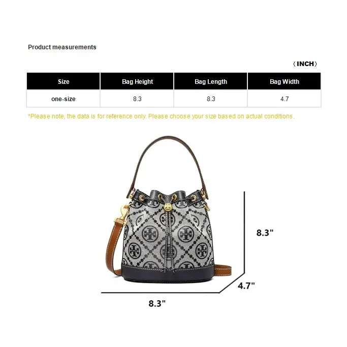     Tory Burch   Monogram All Over Print Adjustable Shoulder Strap Drawstring Design Closure Jacquard Leather Tote