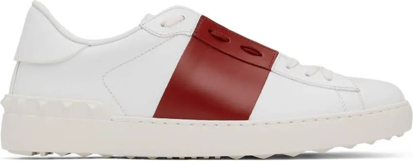 Valentino Garavani White & Red Leather Open Sneakers