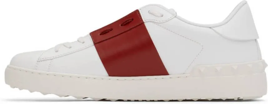 Valentino Garavani White & Red Leather Open Sneakers