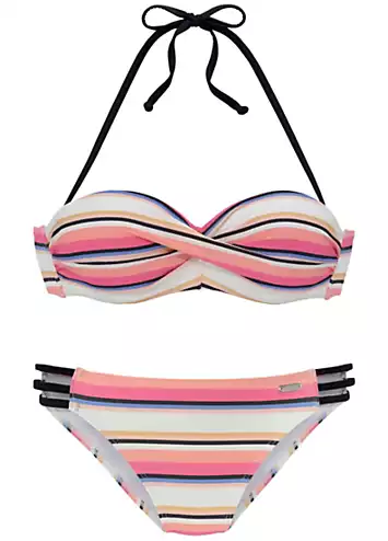 Venice Beach Underwired Striped Bandeau Bikini Set | Grattan