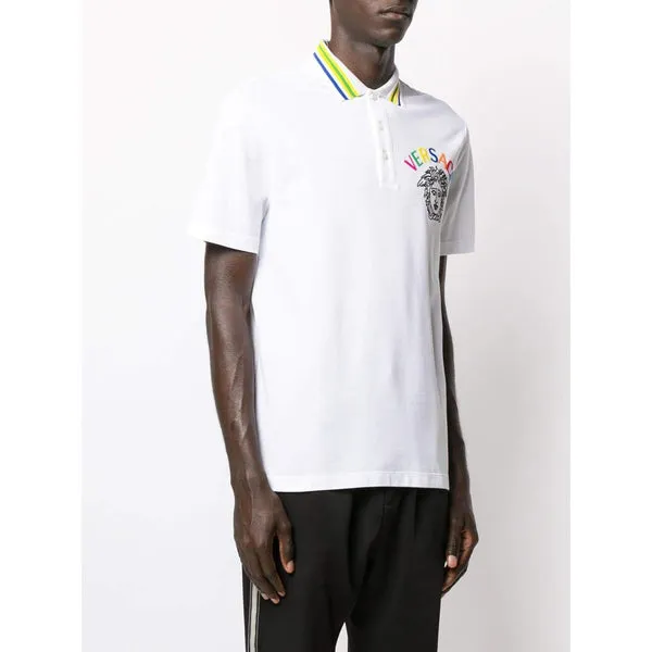 VERSACE Embroidered Medusa Polo Shirt, White