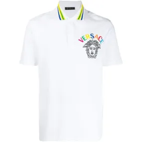 VERSACE Embroidered Medusa Polo Shirt, White