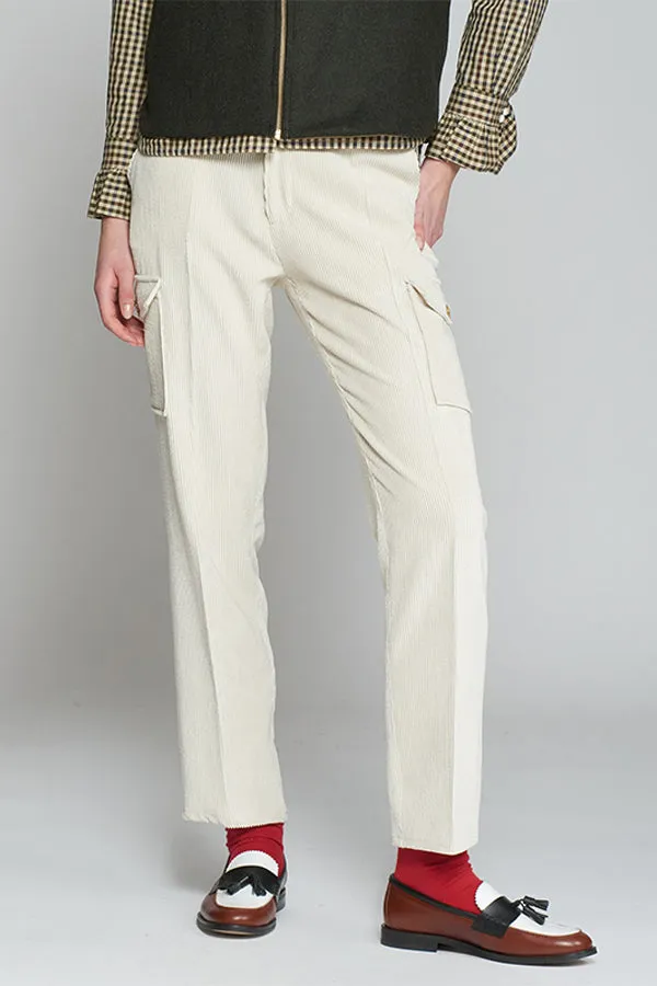 Vilagallo FLAVIA OFF-WHITE CORDUROY TROUSERS