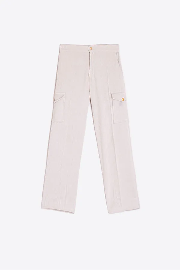 Vilagallo FLAVIA OFF-WHITE CORDUROY TROUSERS