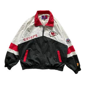 WESTSIDE STOREY VINTAGE | VINTAGE 90S KC CHIEFS EMBROIDERED SPELLOUT PROPLAYER WINDBREAKER JACKET - BLACK/WHITE