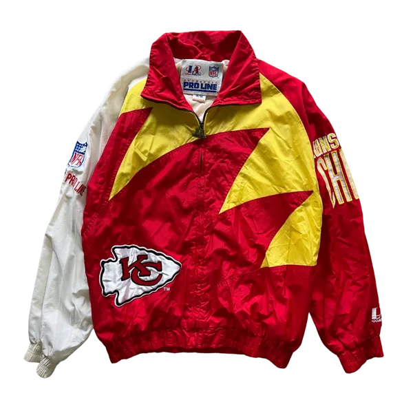 WESTSIDE STOREY VINTAGE | VINTAGE 90S PROLINE SHARKTOOTH KC CHIEFS WINDBREAKER JACKET - RED/YELLOW (AS-IS)