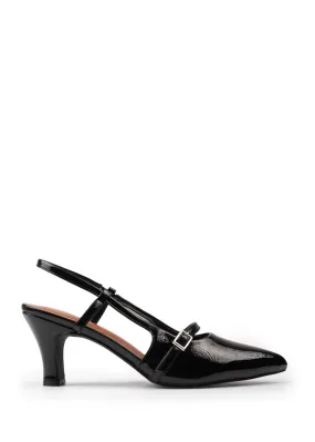 Where's That From Black Patent On Point Slingback Heeled Sandals