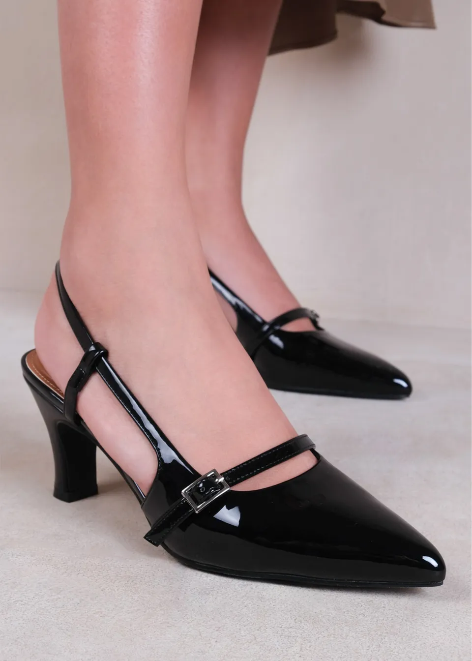 Where's That From Black Patent On Point Slingback Heeled Sandals