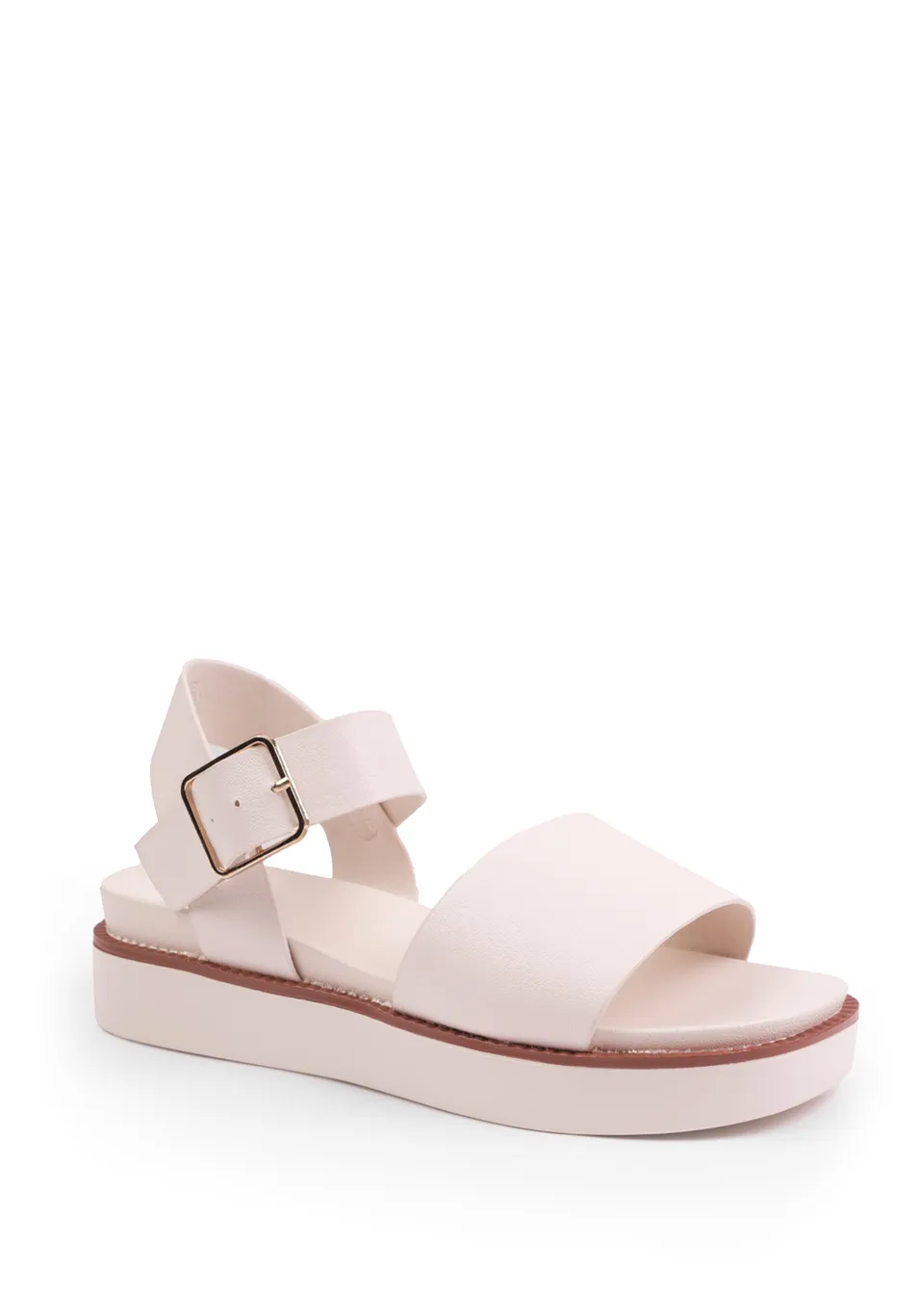 Where's That From Cream Phoenix Extra Wide PU Flat Sandals