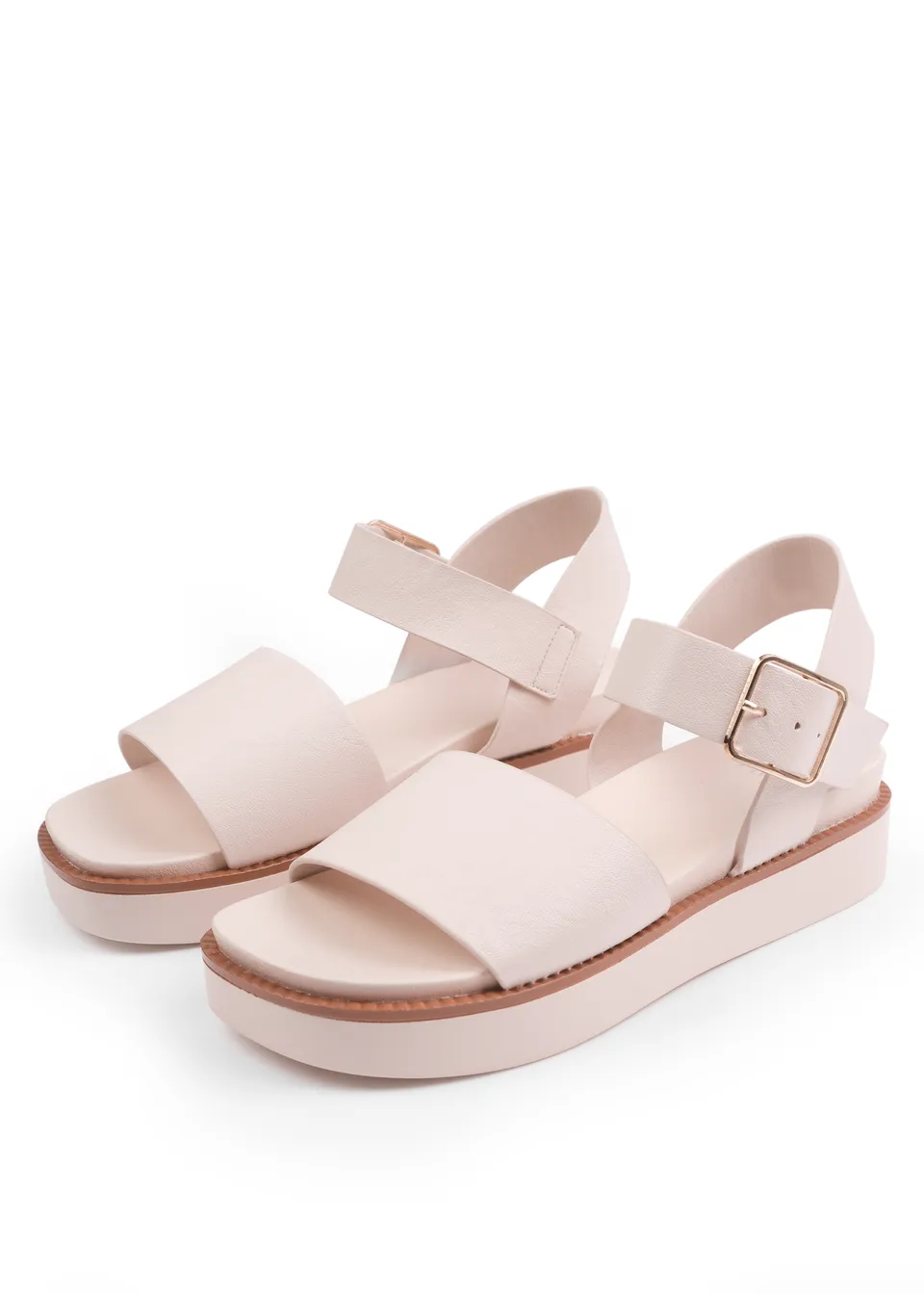 Where's That From Cream Phoenix Extra Wide PU Flat Sandals