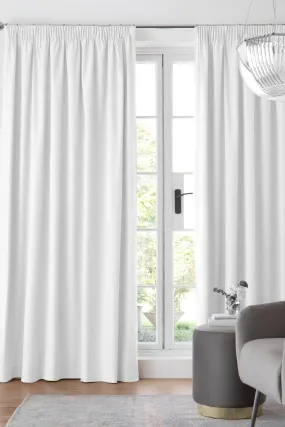 White Cotton Blackout/Thermal Pencil Pleat Curtains