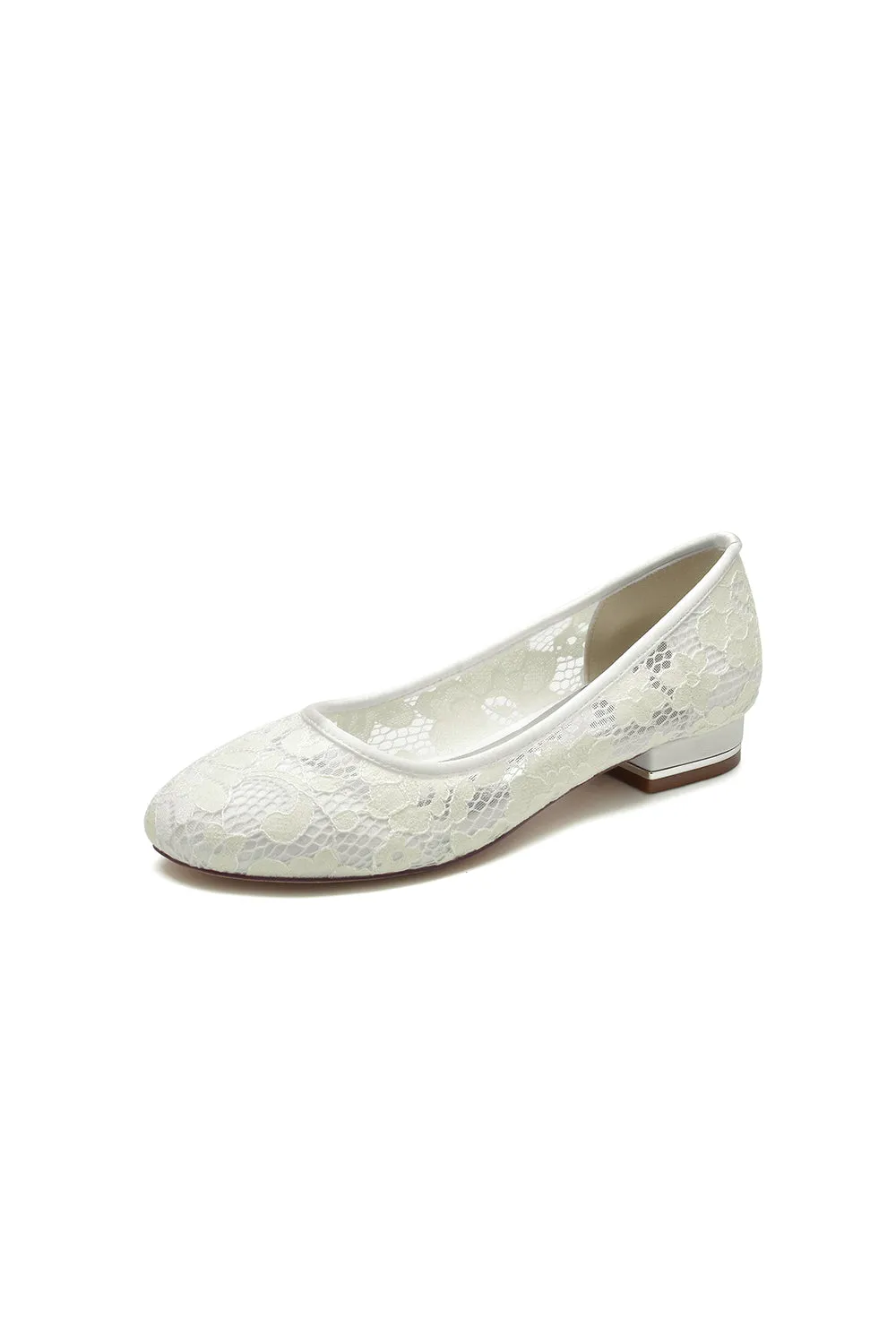 White Lace Open Toe Flats Bridal Shoes