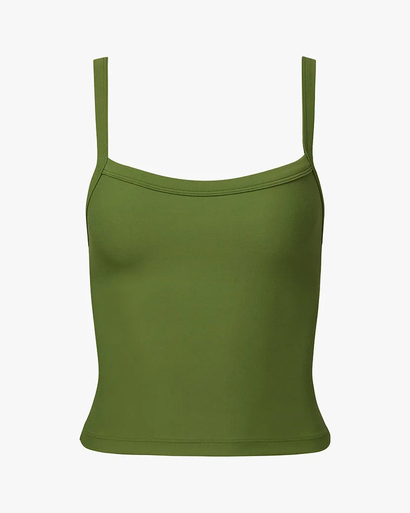 Wide Strap Scoop Tank | Grass Green