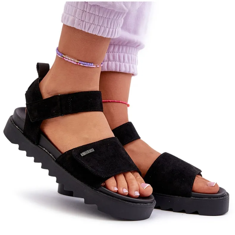 Women's Suede Sandals on the Big Star Platform NN274700 Black