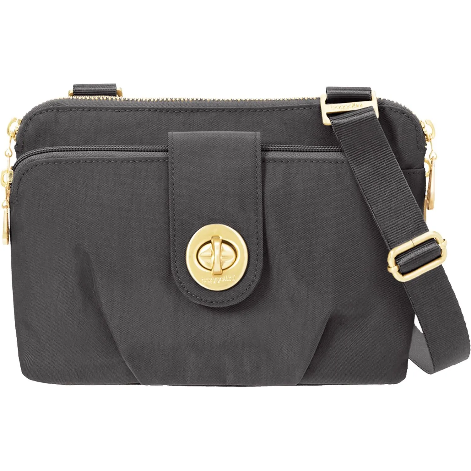 Women's Baggallini Toronto Double Zip Crossbody Charcoal Nylon