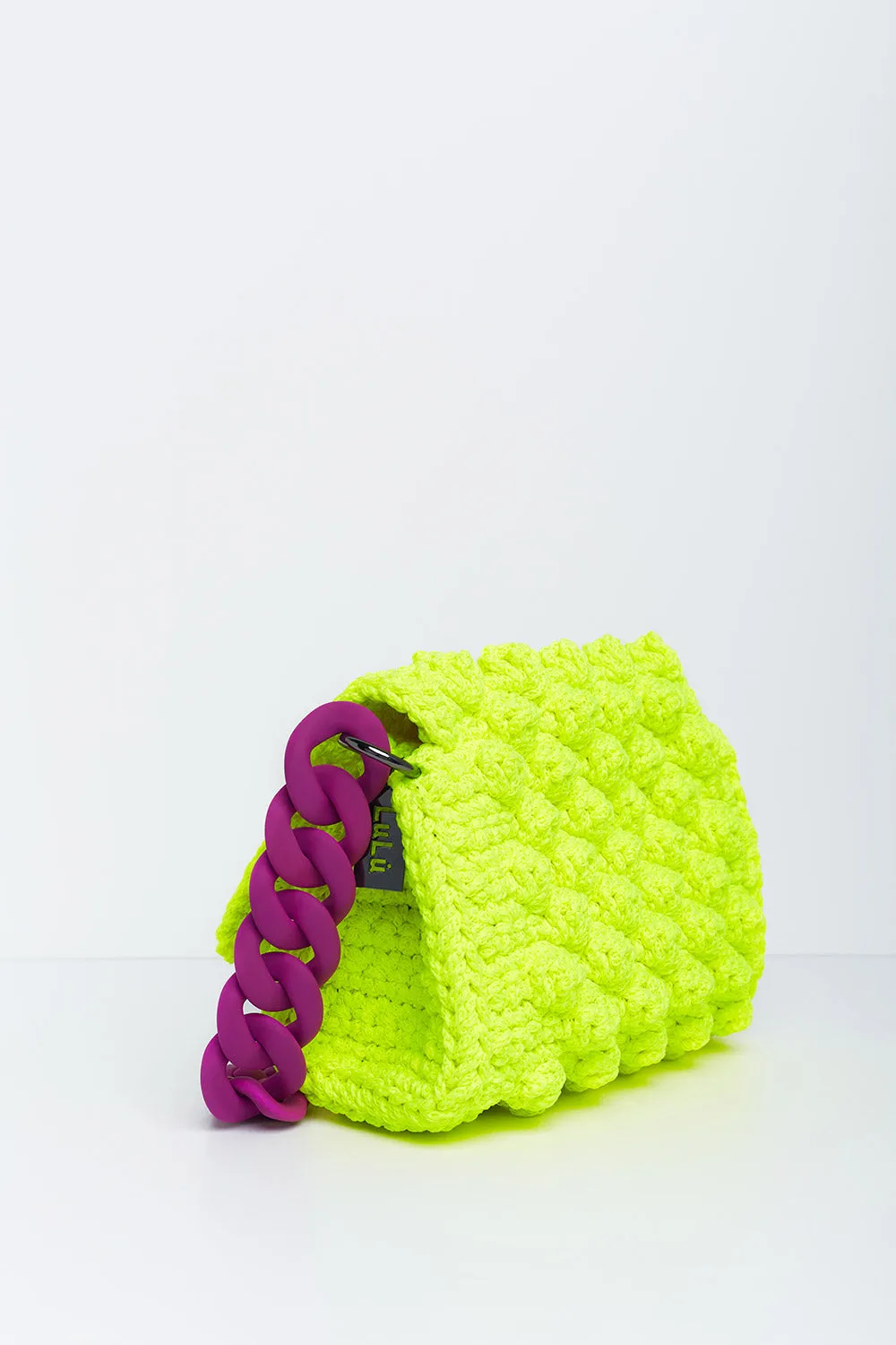 YELLOW BUBBLE BAG WITH PURPLE CHAIN